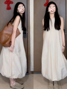 Váy Dài Không Tay Màu Trắng Kiểu Pháp Mùa Hè Cho Nữ Váy Midi Chữ a Không Tay Không Dây Dáng Rộng Cổ Tròn Váy Midi