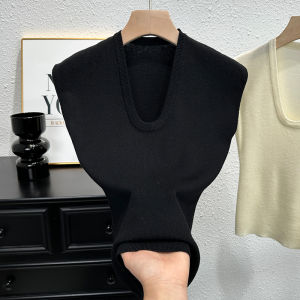 Fashionable Knitted Sleeveless U-Neck Tank Top Womens Summer T-Shirt European Style Versatile Beautiful Inner Wear for Ladies