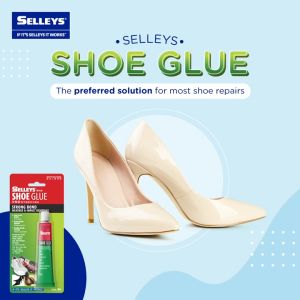 SELLEYS Shoe Glue 15ml Clear School Dress Sporting High Heel Tongue Strap Inner Sole Leather Rubber Fabric