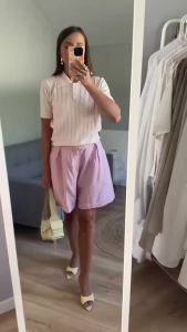 Summer Knit Women Vintage Crop Tops Office Lady Short Sleeve Turn Down Collar Pullovers Knitwear Casual Cutout T-shirt Clothing