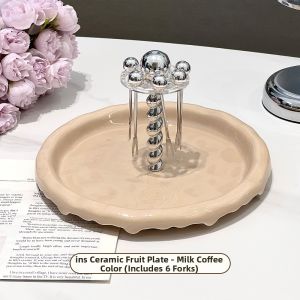 XIAOHUANGLU | New Ceramic Fruit Dish with Fork for Snacks