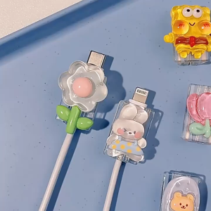 【Ready Stock】Cute Animal Cable Protector for USB Charger Cable Cord Apple/Android 3D Flower Bear Data Line Protective Sleeve