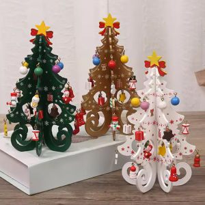 Christmas Tree Childrens Handmade DIY Stereo Wooden Christmas Tree Scene Layout Christmas Decorations Ornaments 17 19cm Height