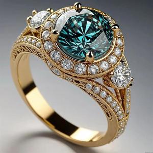Huitan Luxury Women Ring Gold Color Wedding Party Inlaid Shining Blue Cubic Zirconia Fashion Accessories Trendy Lady Jewelry