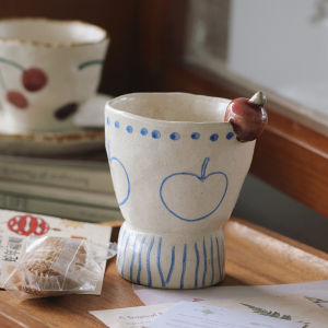 Cute High-legged Ceramic Cup for Office Coffee And Juice Drinkware Vintage Style Ins Inspiration Gift for Girls Valentines Day