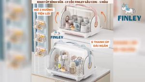 [TẶNG CỌ RỬA BÌNH] Khay úp bình sữa cho bé - Khay úp cốc ly FINLEY gấu con mạ vàng đồng 5 màu giá úp bình sữa có nắp đậy (tặng 6 thanh úp)
