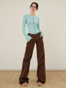 American Retro Brown Low Waist Bell Bottom Jeans Women Loose Slimming Wide Leg Long Pants Casual Style Faded Washed Jeans