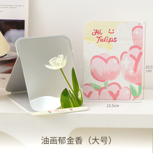 กระจกแต่งหน้าพับได้ Goodie Tulip สำหรับผู้หญิง กระจกพกพา โต๊ะทำงานแบบพับได้ สำหรับนักเรียน บ้าน กระจกแต่งหน้าขนาดเล็ก