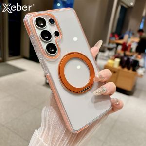 Magnetic 360 Rotating Bracket Holder Transparent Case for Samsung Galaxy S26 Ultra S25 S24Ultra Shockproof Colorful Bumper Cover