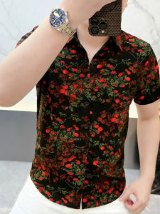 New Icy Silk Jacquard Trendy Fitting Summer Short Sleeve Shirt
