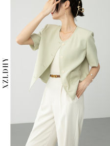 Mint Green Slim Fit Short Sleeve Suit Jacket Womens Style Summer New Arrival Fashionable Commute Straight Tube Polyester