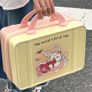 กล่องใส่เครื่องสำอาง14นิ้วแนววินเทจกระเป๋าเดินทางแบบถือสำหรับผู้หญิง INS กระเป๋าเก็บของลายการ์ตูนน่ารักสำหรับนักเรียนกล่องเดินทางแบบพกพาสะดวก