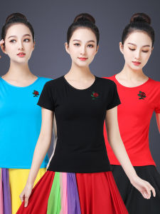 New Square Dance Outfit Short Sleeve Embroidered Top Modal Dancing Clothes Single Performance Costume Women Summer Fitness