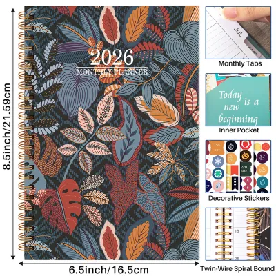 From January to December 2026 Spiral Binding Coil Plan Notebook Office Diary Flower Calendar Memo Student Writing Memo Paper