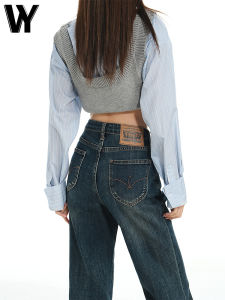 American Retro High Waist Bell Bottom Jeans Womens Autumn 2025 New Style Wide Leg Floor Length Pants Slimming Effect