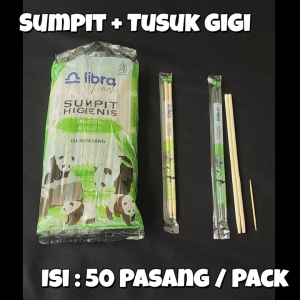 Sumpit Bambu + Tusuk Gigi LIBRA Isi 50 Pasang / Sumpit Tebal / Higienis