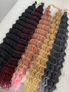 ผมถักโครเชต์สังเคราะห์ ลึกบิดโครเชต์ผม ออมเบร คลื่นน้ําสังเคราะห์โครเชต์ผม ปุยธรรมชาติยาวหยิกโครเชต์ถักเปียต่อผมอเมริกัน