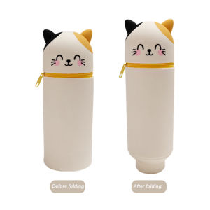 Cute Animal Pencil Case 2-in-1 Pencil Bag with Zipper Pen Holder Soft Silicone Pencil Case Suitable for School Office