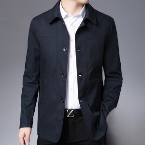 ROMON | เสื้อแจ็คเก็ตผู้ชาย RoMeng ผ้าฝ้ายแท้ ฤดูใบไม้ผลิและฤดูใบไม้ร่วง สไตล์ธุรกิจลำลอง ปกพับ ป้องกันลม เสื้อคลุมกันหนาว