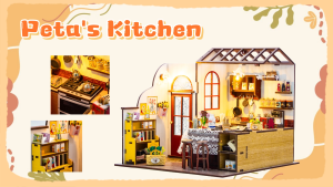 Emerie Yara DIY Miniature Dollhouse Kit - Petas Kitchen - w/ LED Lights Music Box Dust Cover - Hobby | Craft | Gifts