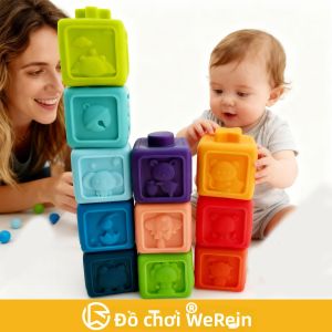 Bộ 12 Khối Xây Dựng Bằng Silicon Cho Trẻ Sơ Sinh Và Trẻ Nhỏ Đồ Chơi Giáo Dục Màu Sắc Và Hình Dạng An Toàn Khối Nhựa Mềm Cho Bé
