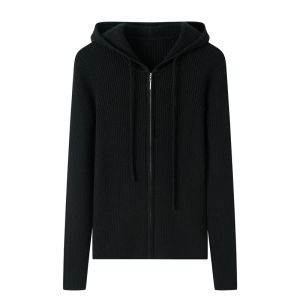 Trendy Hooded Womens Cashmere Cardigan Slim Fit Knitted Zipper Sweater Long Sleeve Base Shirt Autumn Winter Outerwear Coat