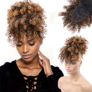 ผมหางม้าแบบผูกเชือกสังเคราะห์แบบมัดผมหางม้าแบบแอฟโฟรสำหรับต่อผมหางม้าแบบหยิกแบบสั้น