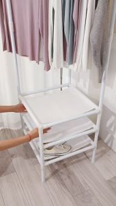 HOMEKING | 2 Layer Corner Cloth Rack Wardrobe Corner Coat Rack - Black/White - Space Saving & Multifunctional Storage Rack