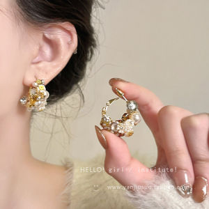 Retro Heavy Work Pearl Flower Ring Earrings Womens New 2025 Luxury Sensation Unique Beautiful Elegance Ear Jewelry