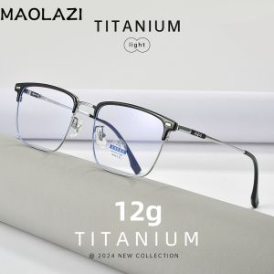 MAOLAZI กรอบแก้วแฟชั่นสำหรับผู้ชาย BT27878Y ใหม่แว่นตาหรูหราสายตาแว่นตาไทเทเนียมป้องกันสีน้ำเงิน