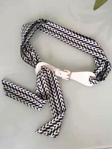 Black and White Contrast Color Waistband Pure Color All-Matching One-Suit Skirt Ribbon Buckle Decorative Silk Scarf Minimalist All-Match Fashion Summer