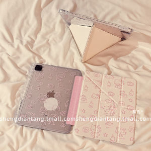 น่ารัก Line Cat Y3 เคสป้องกันไอแพดโปรแบบพับได้เข้ากันได้กับแอปเปิล ไอแพด แอร์ 6/5 และช่องใส่ปากกา 102 ป้องกันการตก รุ่นที่ 10 109 ฝาครอบป้องกันแท็บเล็ตสำหรับผู้หญิง 11/13 นิ้ว