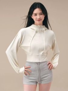 Adjustable Hood Drawstring Yoga Jacket Womens