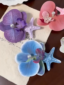 Butterfly Orchid Starfish Hair Clip Colorful Artificial Flower Duck Billed Clip Hiarpin for Women Girls Summer Fairy Beach Vacation Hair Accessories