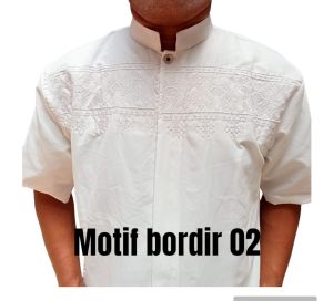 Baju Koko Remaja/Dewasa Putih Lengan Pendek Bordir
