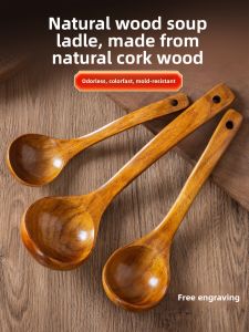 Food Grade Wooden Soup Spoon Long Handle Non-Stick Kitchen Utensil for Home And Commercial Use Rice Spoon Noodles Serving Spoon