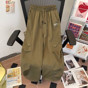 Casual Straight Leg Mens Jeans Youthful American Workwear Wide Leg Pants Spring Autumn Loose Fit Elastic Waist Long Trousers