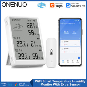 Tuya WiFi Weather Station Temperature Sensor Smart Thermohygrometer Kit Wi-Fi Gateway and 433mhz Thermohygrometer with App Alert