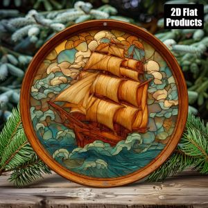 CIFbuy | 2D Round Aluminum Metal Sign with Embossed Sailboat Theme 8x8 Inch Wall Decor for Home Bar Café Office All-Season Holiday Gift