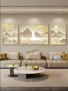 Living room 3 pcs set mural dining room background decorative painting abstract line triple mural