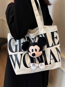 Large Capacity Canvas Book Bag Single Shoulder Tote Bag for Commuting And Class Womens Style 2024 New Autumn Winter Collection