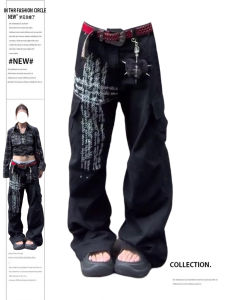 Quần Ống Rộng in Chữ Cỡ Lớn Cho Nữ Mùa Thu 2025 Quần Dài Thường Ngày Đa Năng Nhiều Túi Phong Cách Đường Phố