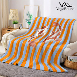 Orange Stripe Koi Flannel Blanket Warm Soft Halloween Christmas Decorative Couch Warm Cozy All-Season Gift