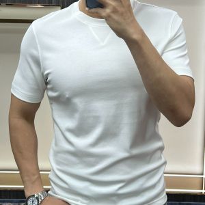 Heavyweight Summer New Mens Simple Solid Color round Neck Short Sleeve T-Shirt Soft Comfortable Casual Versatile Slimming Top