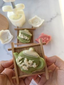 75g Traditional Chinese Style Tea Pot Tea Cup Mooncake Mold Green Bean Cake Ice Skin Handmade Dessert Baking Kitchen Tools