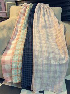 Mùa Hè Mỏng Cực Dài Thoải Mái Kẻ Caro Đồ Ngủ Thoải Mái Rộng Rãi Fit Home Quần Dành Cho Người Cao Cấp Giữa Vòng Eo Dây Cao Su Quần