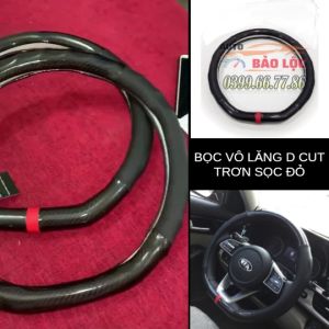 Bọc Vô Lăng D Cut Cacbon Phối Da Thoáng Khí Kèm Sọc Đỏ Thể Thao