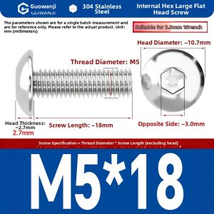 GUWANJI | Large Head Hexagonal Stainless Steel Bolts M4