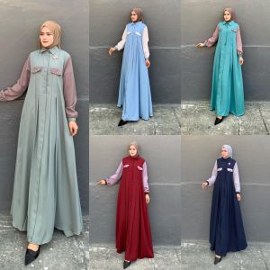 Bajuku Tren Gamis Terbaru Kaftan Kantong Modern Lebaran Mewah Pesta India Kondangan Abaya Polos Kombinasi Dress Layer Terlaris