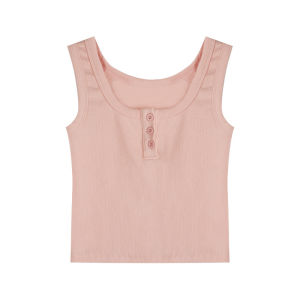 Solid Color Button up Small Camisole Top Womens Street Style Loose Fit Summer T-Shirt U-Neckline No Sleeve Other Material